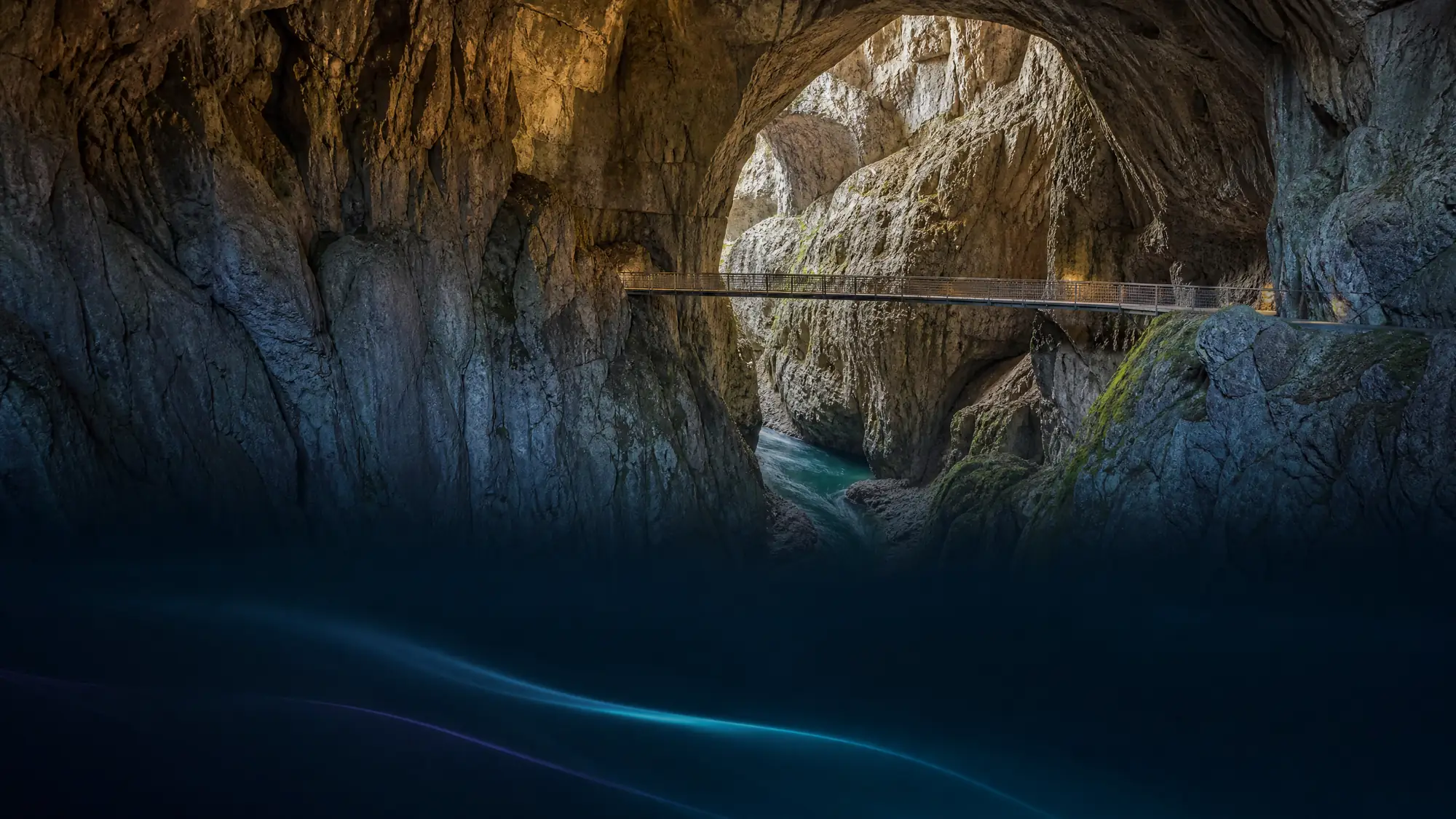 Explore one of the largest underground canyons in the world. The Reka River carved this massive karst system in southwestern Slovenia.
